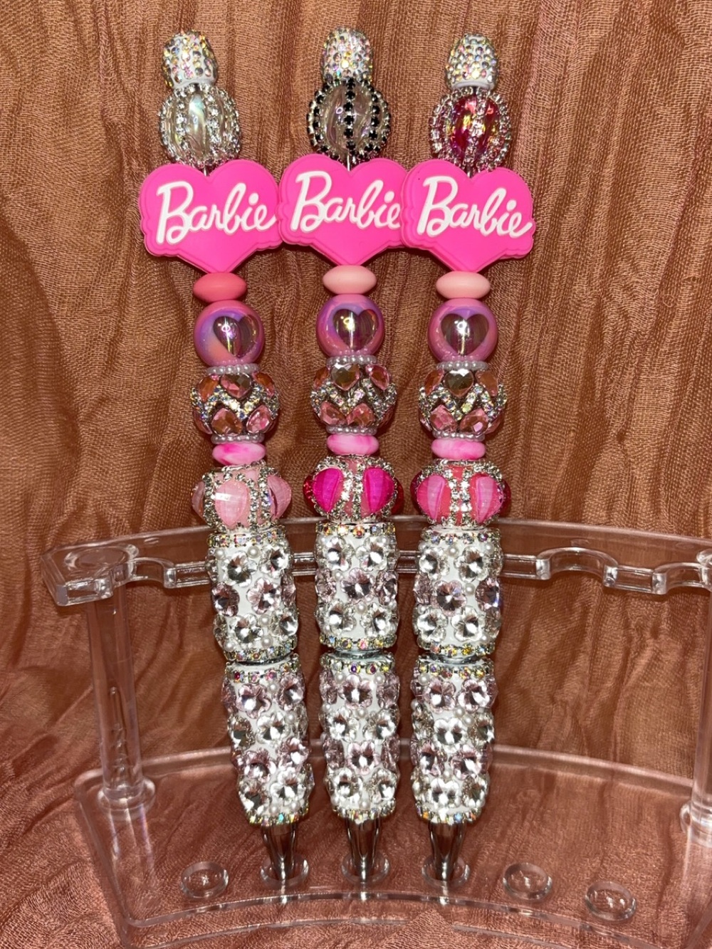 Barbie Hot Pink and Silver Rhinestone Heart Top Pens - $20 each